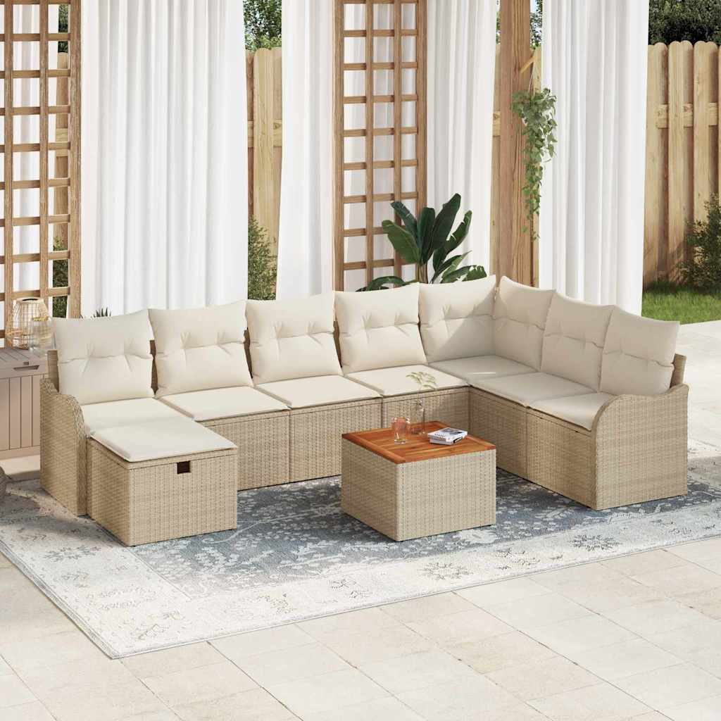 Tuinbankenset met kussen met opslag 9 pcs Beige poly rattan is nu te koop bij PeponiXL, paradijselijk wonen!