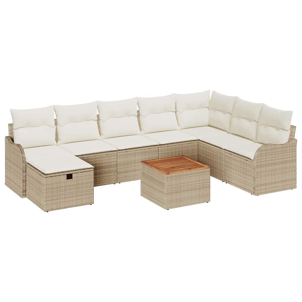 Tuinbankenset met kussen met opslag 9 pcs Beige poly rattan is nu te koop bij PeponiXL, paradijselijk wonen!