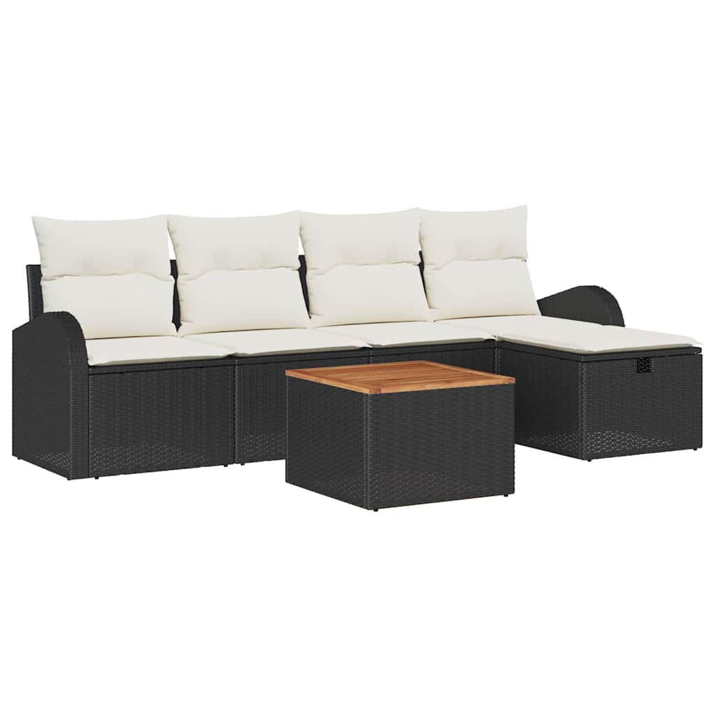 Tuinbankenset met kussen met opslag 6 pcs Zwart poly rattan is nu te koop bij PeponiXL, paradijselijk wonen!