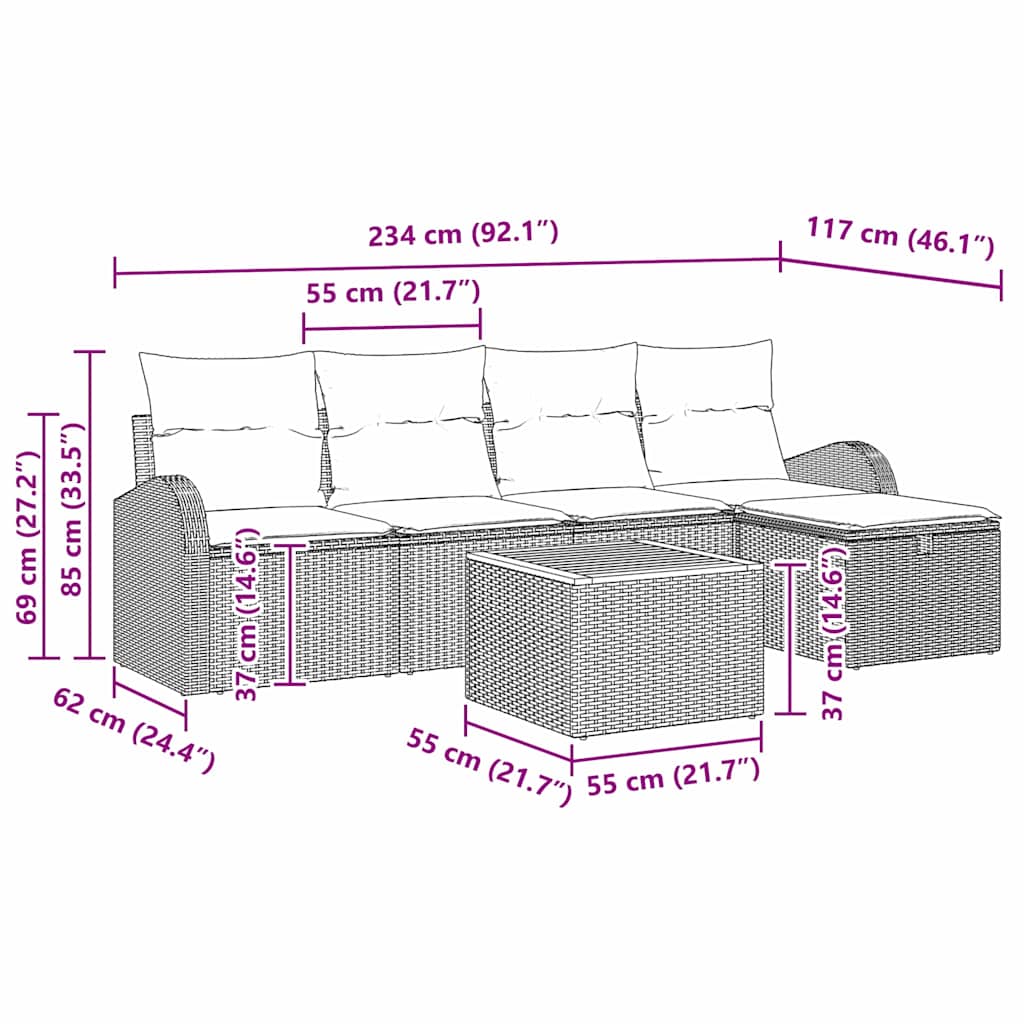 Tuinbankenset met kussen met opslag 6 pcs Zwart poly rattan is nu te koop bij PeponiXL, paradijselijk wonen!