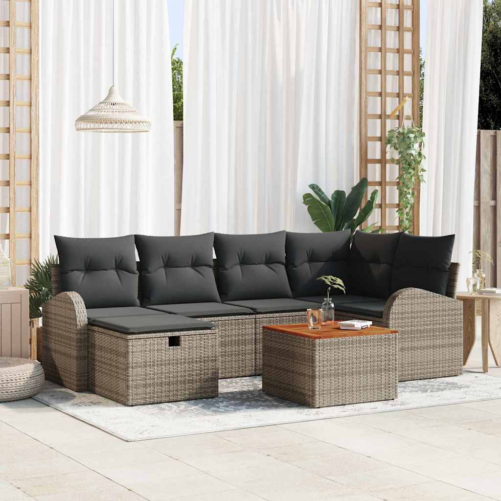 Tuinbankenset met kussen met opslag 7 pcs Grijs poly rattan is nu te koop bij PeponiXL, paradijselijk wonen!