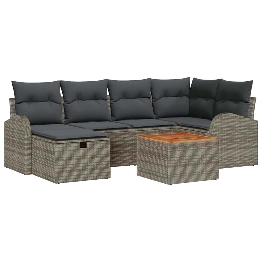 Tuinbankenset met kussen met opslag 7 pcs Grijs poly rattan is nu te koop bij PeponiXL, paradijselijk wonen!