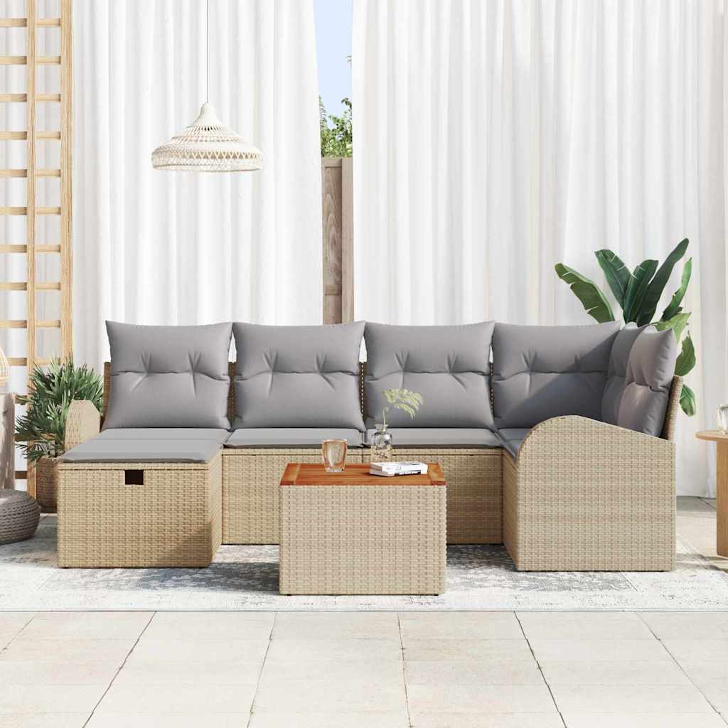 Tuinbankenset met kussen met opslag 7 pcs Beige poly rattan is nu te koop bij PeponiXL, paradijselijk wonen!