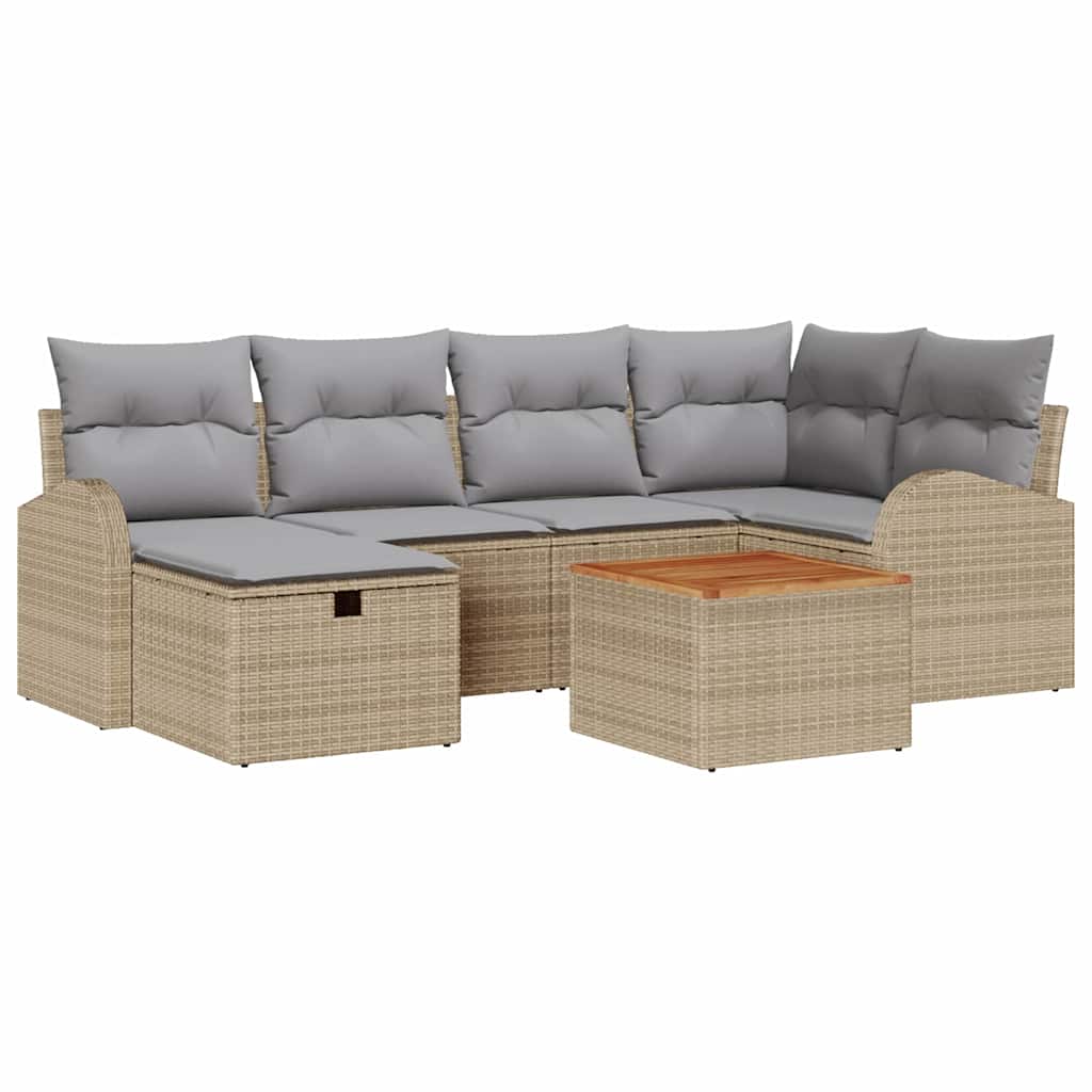 Tuinbankenset met kussen met opslag 7 pcs Beige poly rattan is nu te koop bij PeponiXL, paradijselijk wonen!