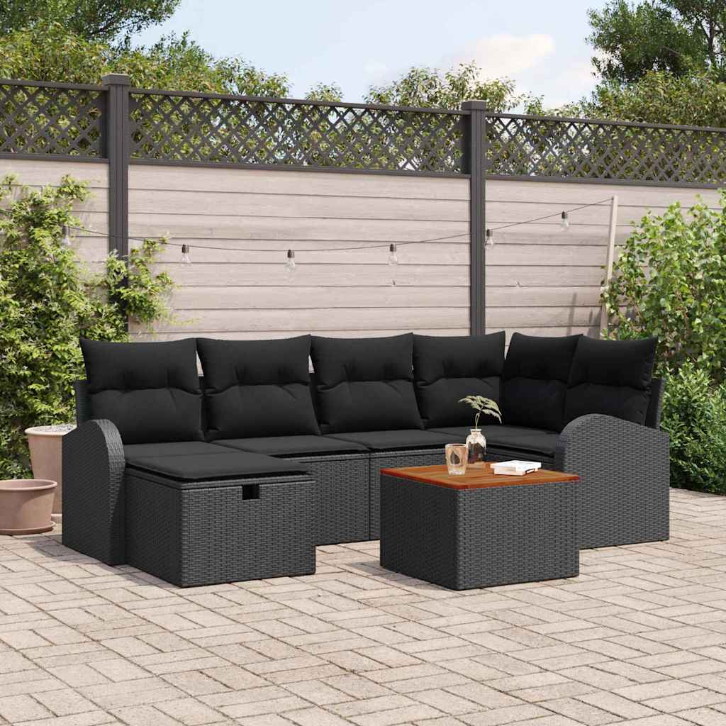 Tuinbankenset met kussen met opslag 7 pcs Zwart poly rattan is nu te koop bij PeponiXL, paradijselijk wonen!