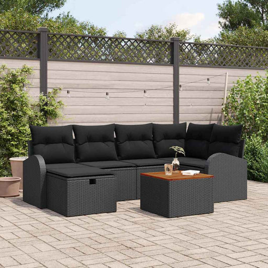 Tuinbankenset met kussen met opslag 7 pcs Zwart poly rattan is nu te koop bij PeponiXL, paradijselijk wonen!