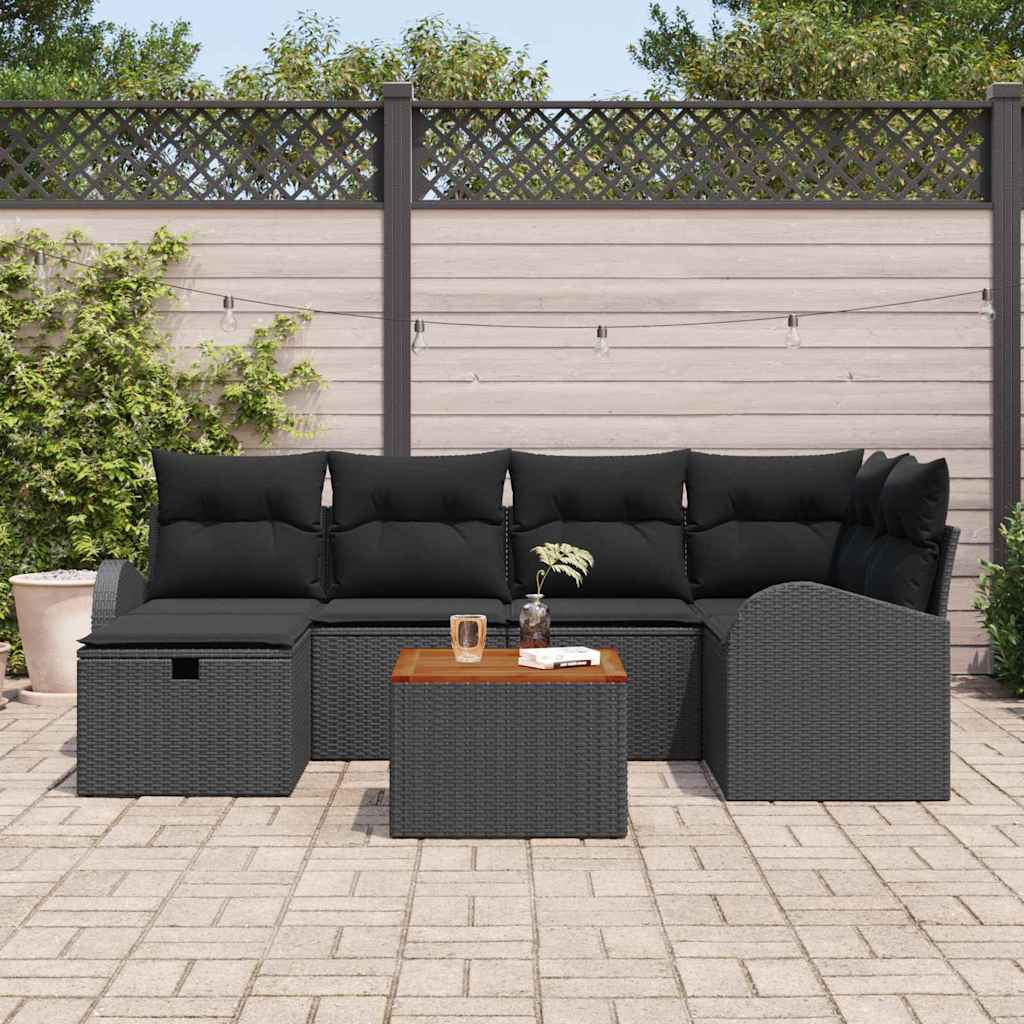 Tuinbankenset met kussen met opslag 7 pcs Zwart poly rattan is nu te koop bij PeponiXL, paradijselijk wonen!