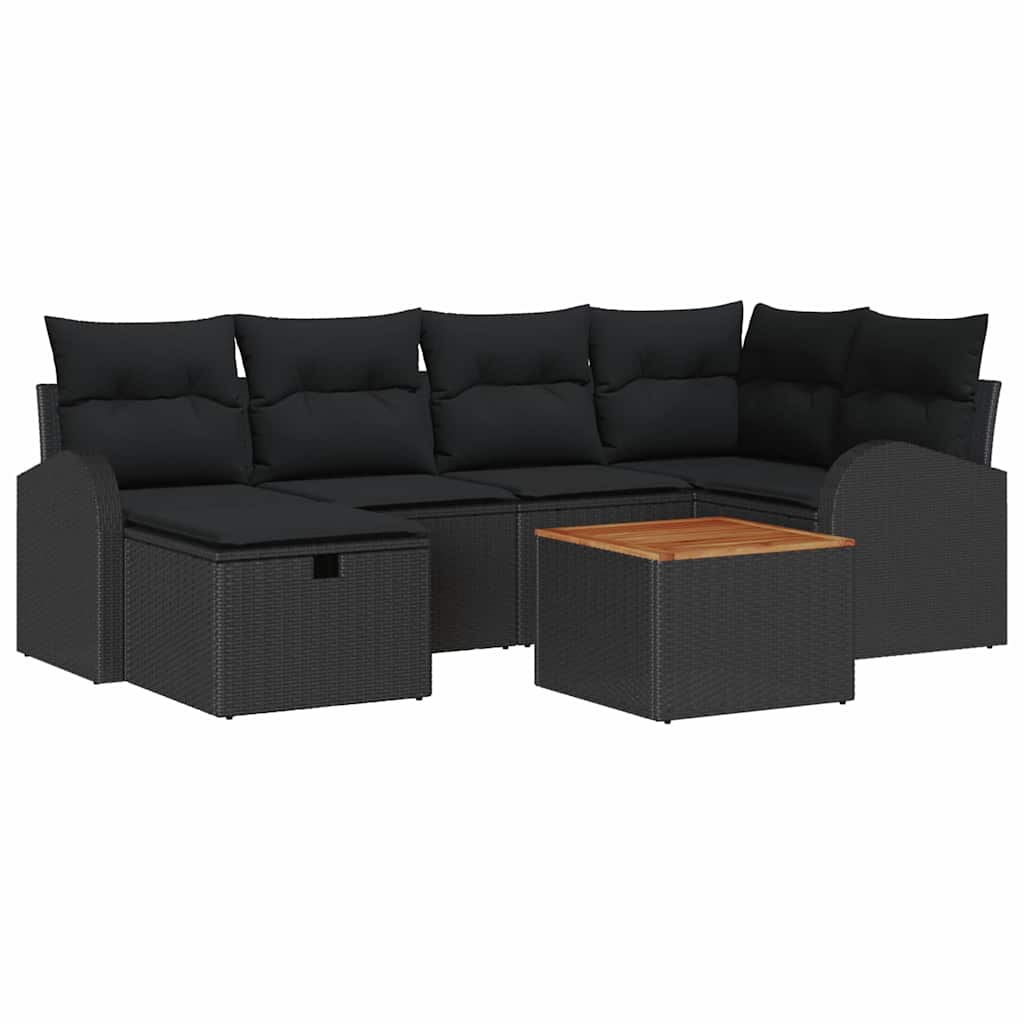 Tuinbankenset met kussen met opslag 7 pcs Zwart poly rattan is nu te koop bij PeponiXL, paradijselijk wonen!