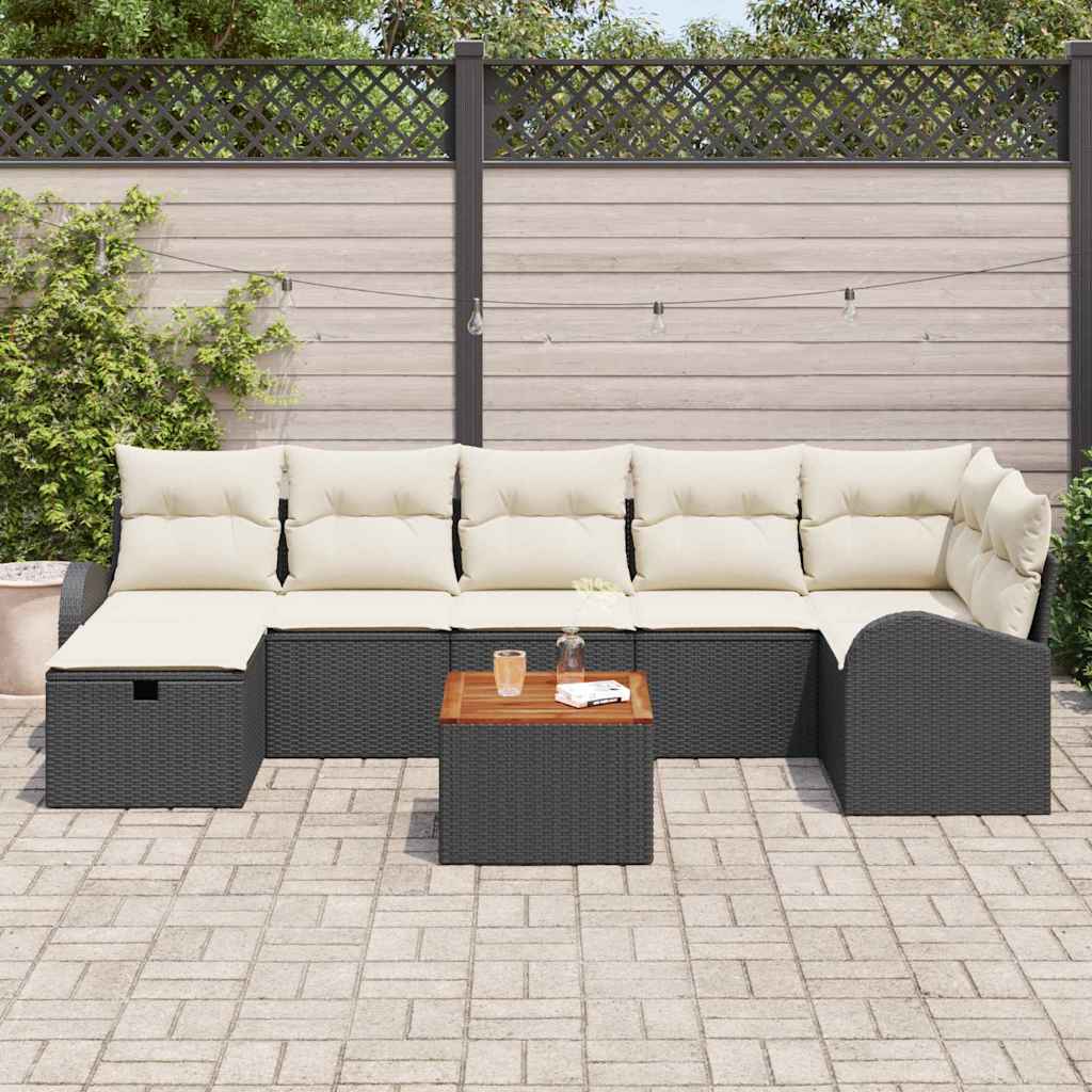 Tuinbankenset met kussen met opslag 8 pcs Zwart poly rattan is nu te koop bij PeponiXL, paradijselijk wonen!