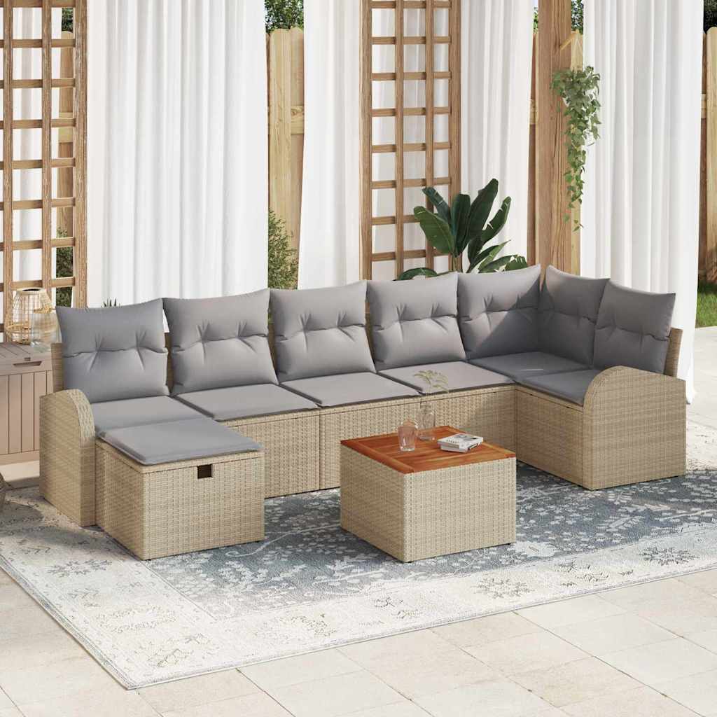Tuinbankenset met kussen met opslag 8 pcs Beige poly rattan is nu te koop bij PeponiXL, paradijselijk wonen!