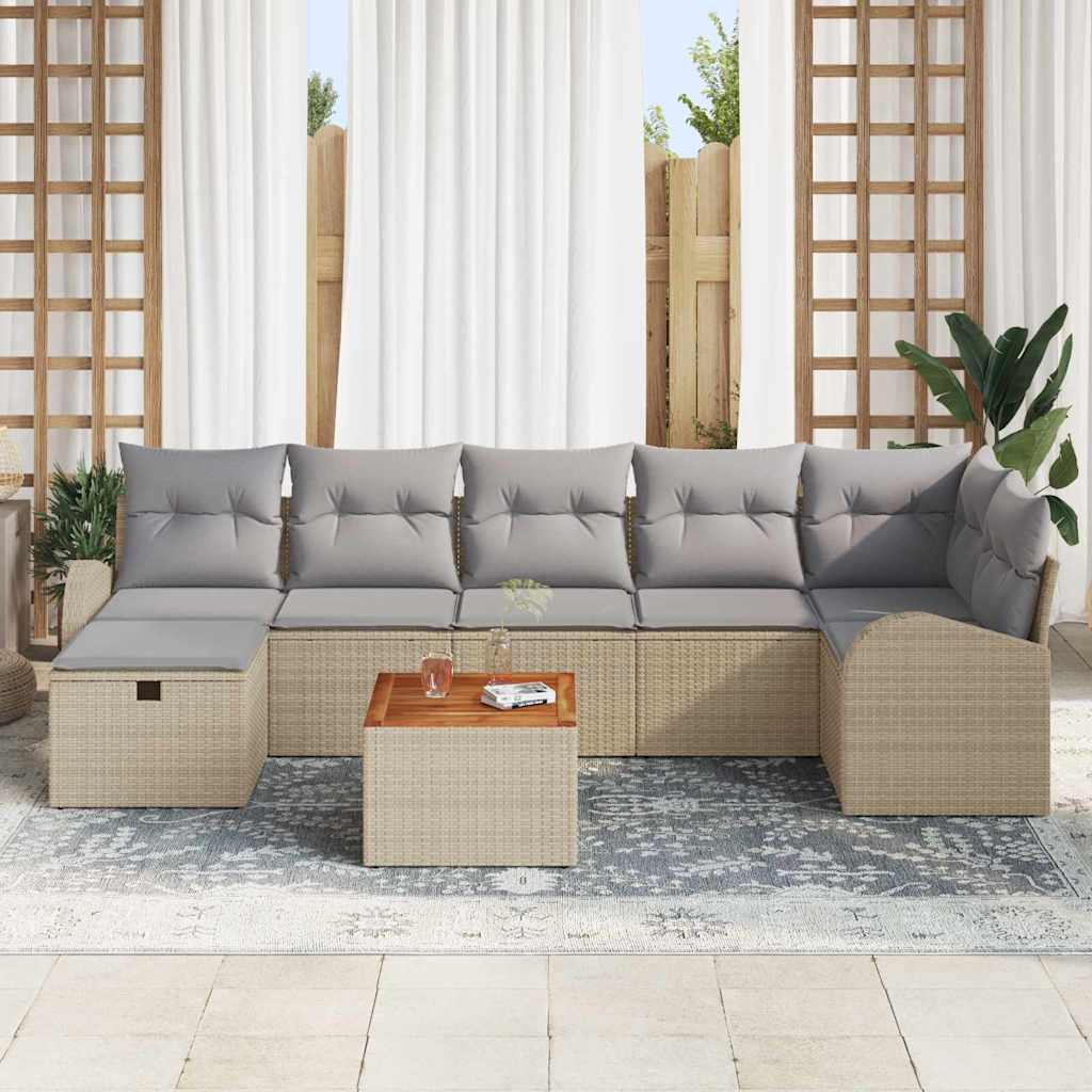 Tuinbankenset met kussen met opslag 8 pcs Beige poly rattan is nu te koop bij PeponiXL, paradijselijk wonen!