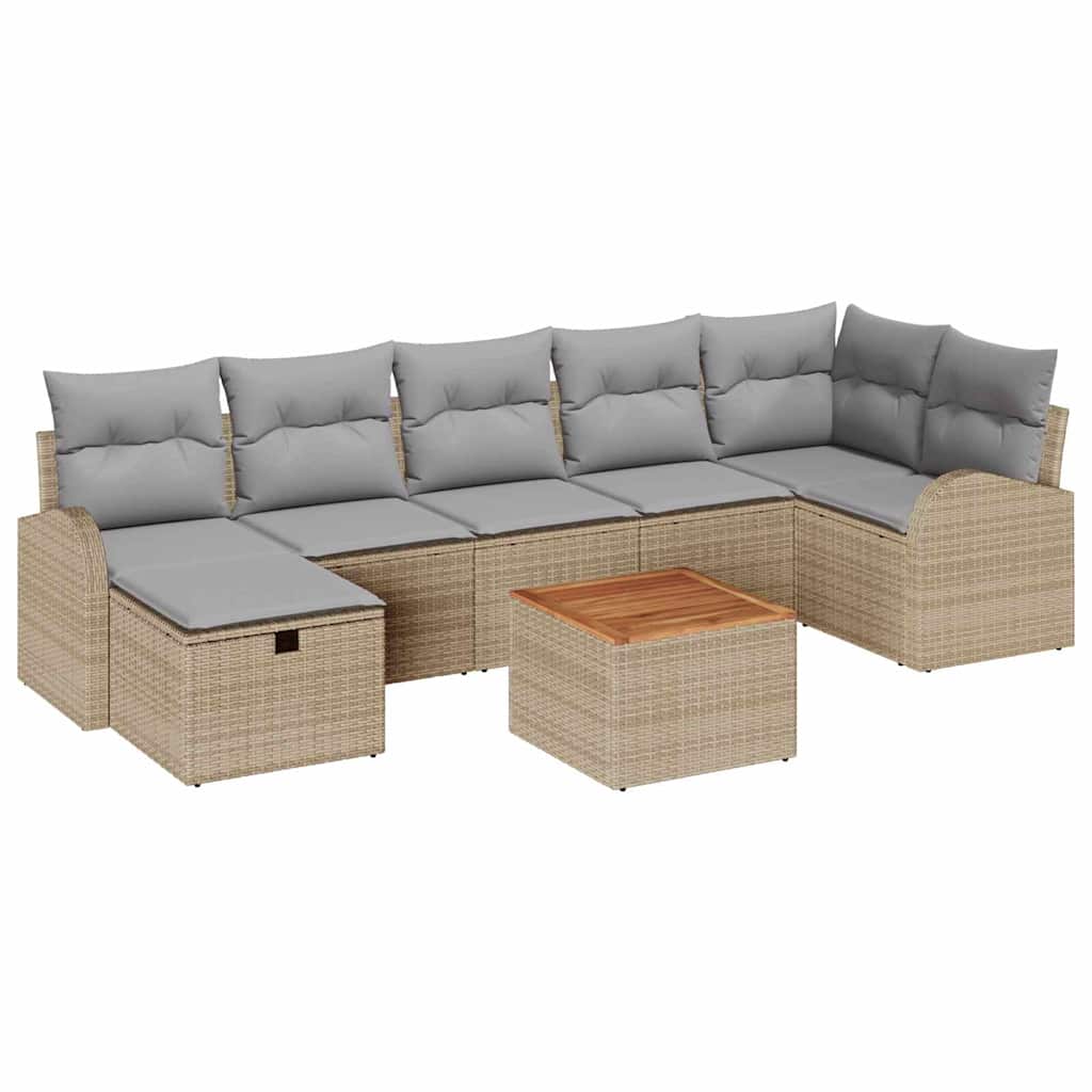 Tuinbankenset met kussen met opslag 8 pcs Beige poly rattan is nu te koop bij PeponiXL, paradijselijk wonen!