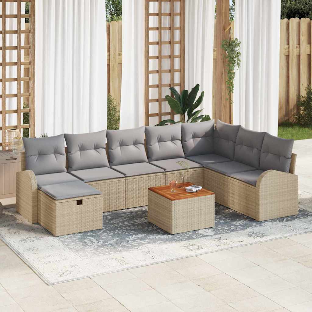 Tuinbankenset met kussen met opslag 9 pcs Beige poly rattan is nu te koop bij PeponiXL, paradijselijk wonen!