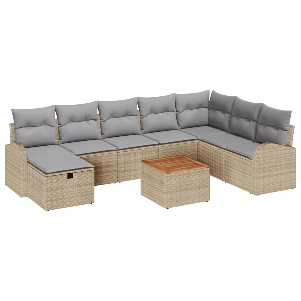 Tuinbankenset met kussen met opslag 9 pcs Beige poly rattan is nu te koop bij PeponiXL, paradijselijk wonen!