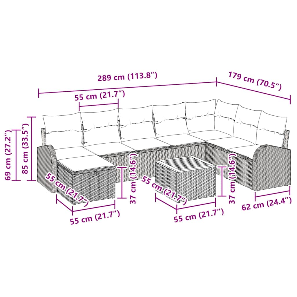 Tuinbankenset met kussen met opslag 9 pcs Beige poly rattan is nu te koop bij PeponiXL, paradijselijk wonen!