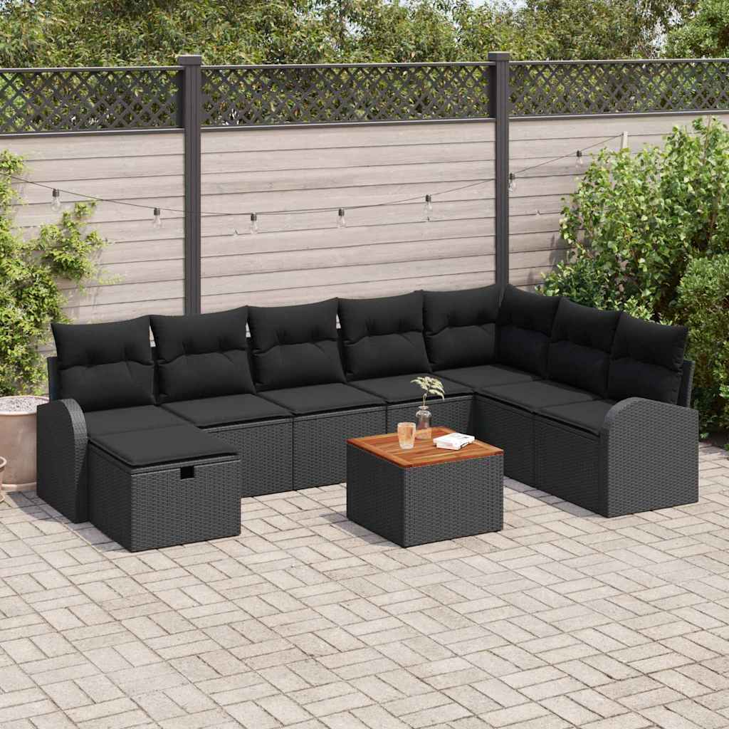 Tuinbankenset met kussen met opslag 9 pcs Zwart poly rattan is nu te koop bij PeponiXL, paradijselijk wonen!