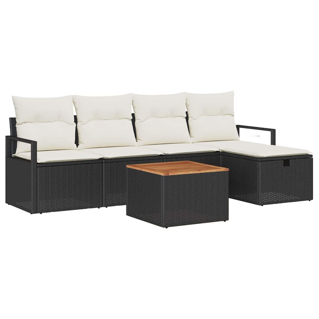 Tuinbankenset met kussen met opslag 6 pcs Zwart poly rattan is nu te koop bij PeponiXL, paradijselijk wonen!