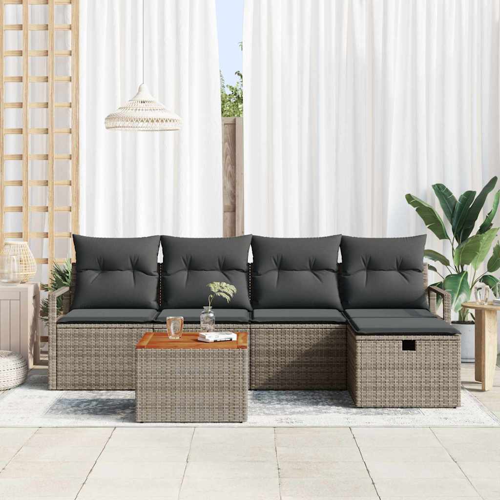 Tuinbankenset met kussen met opslag 6 pcs Grijs poly rattan is nu te koop bij PeponiXL, paradijselijk wonen!