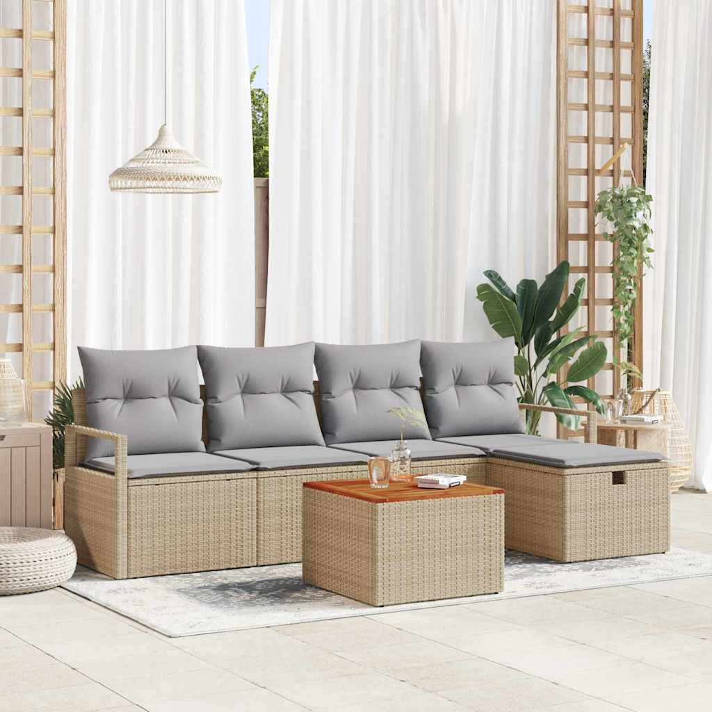 Tuinbankenset met kussen met opslag 6 pcs Beige poly rattan is nu te koop bij PeponiXL, paradijselijk wonen!