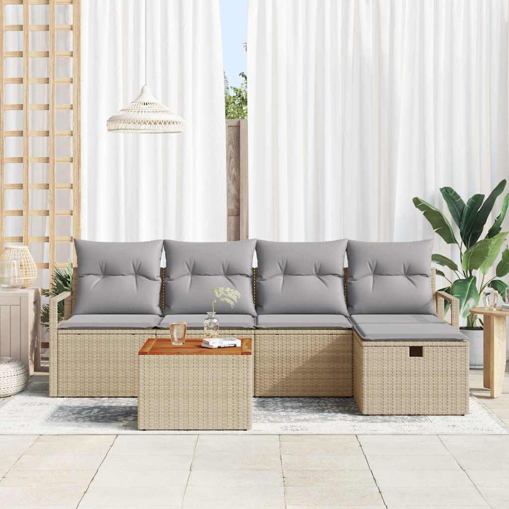 Tuinbankenset met kussen met opslag 6 pcs Beige poly rattan is nu te koop bij PeponiXL, paradijselijk wonen!