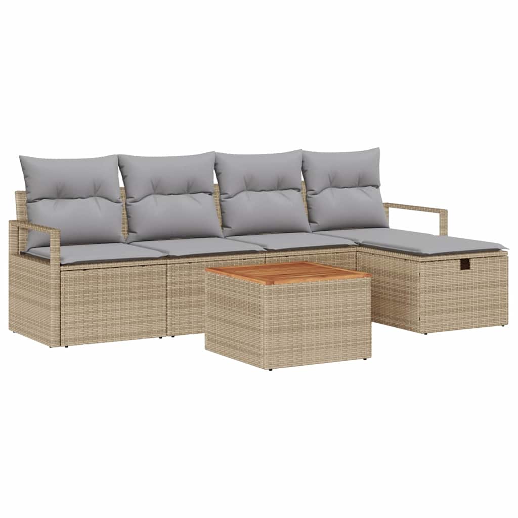 Tuinbankenset met kussen met opslag 6 pcs Beige poly rattan is nu te koop bij PeponiXL, paradijselijk wonen!