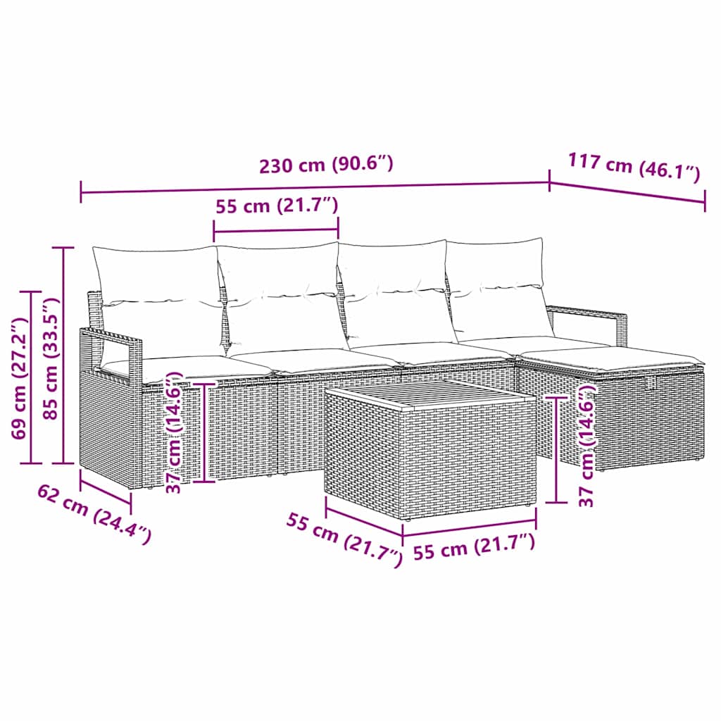 Tuinbankenset met kussen met opslag 6 pcs Beige poly rattan is nu te koop bij PeponiXL, paradijselijk wonen!