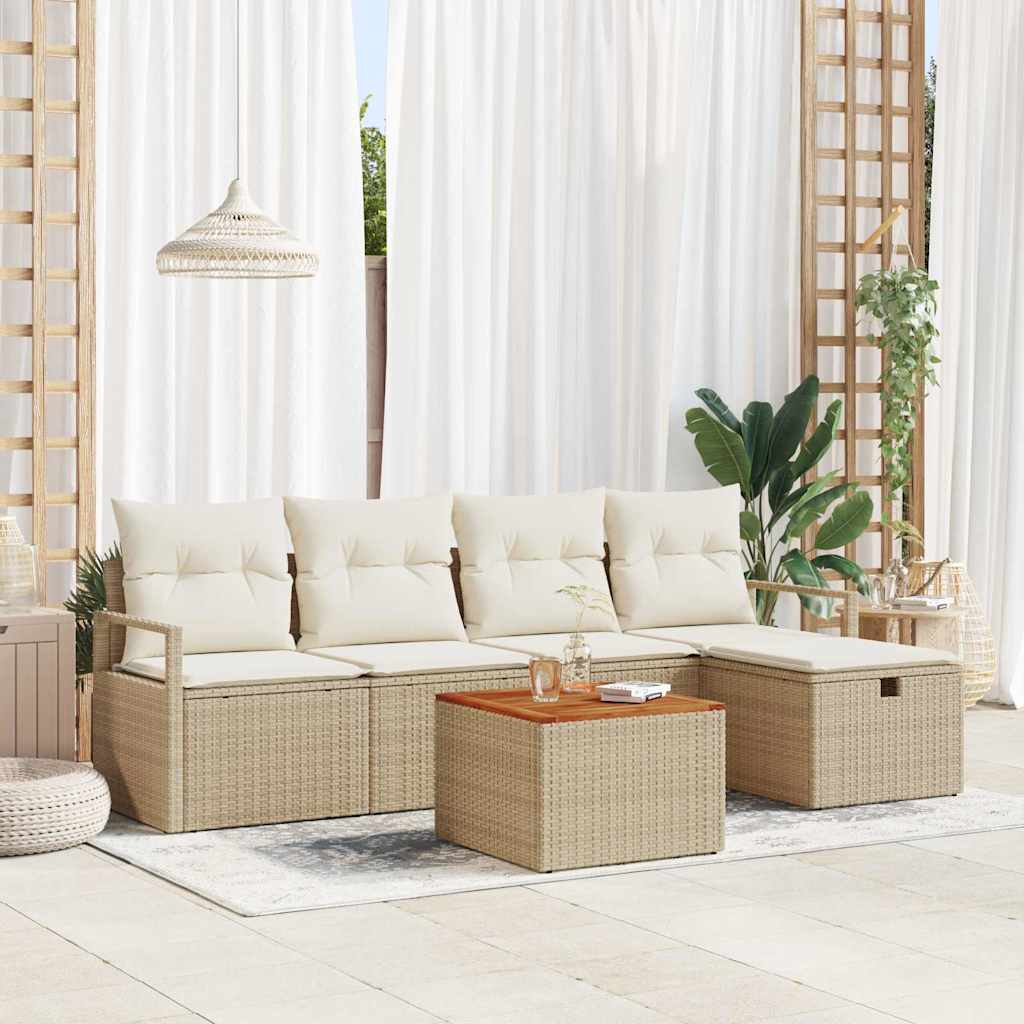 Tuinbankenset met kussen met opslag 6 pcs Beige poly rattan is nu te koop bij PeponiXL, paradijselijk wonen!