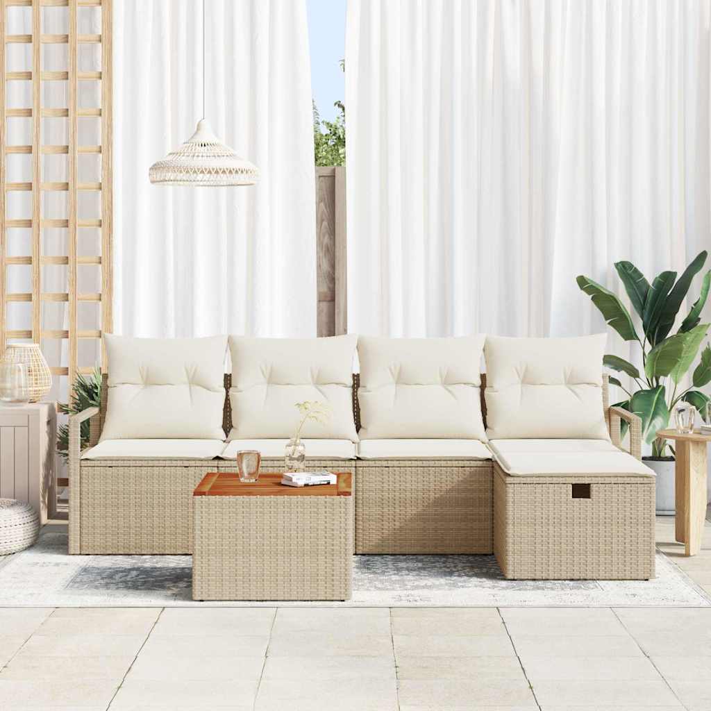 Tuinbankenset met kussen met opslag 6 pcs Beige poly rattan is nu te koop bij PeponiXL, paradijselijk wonen!