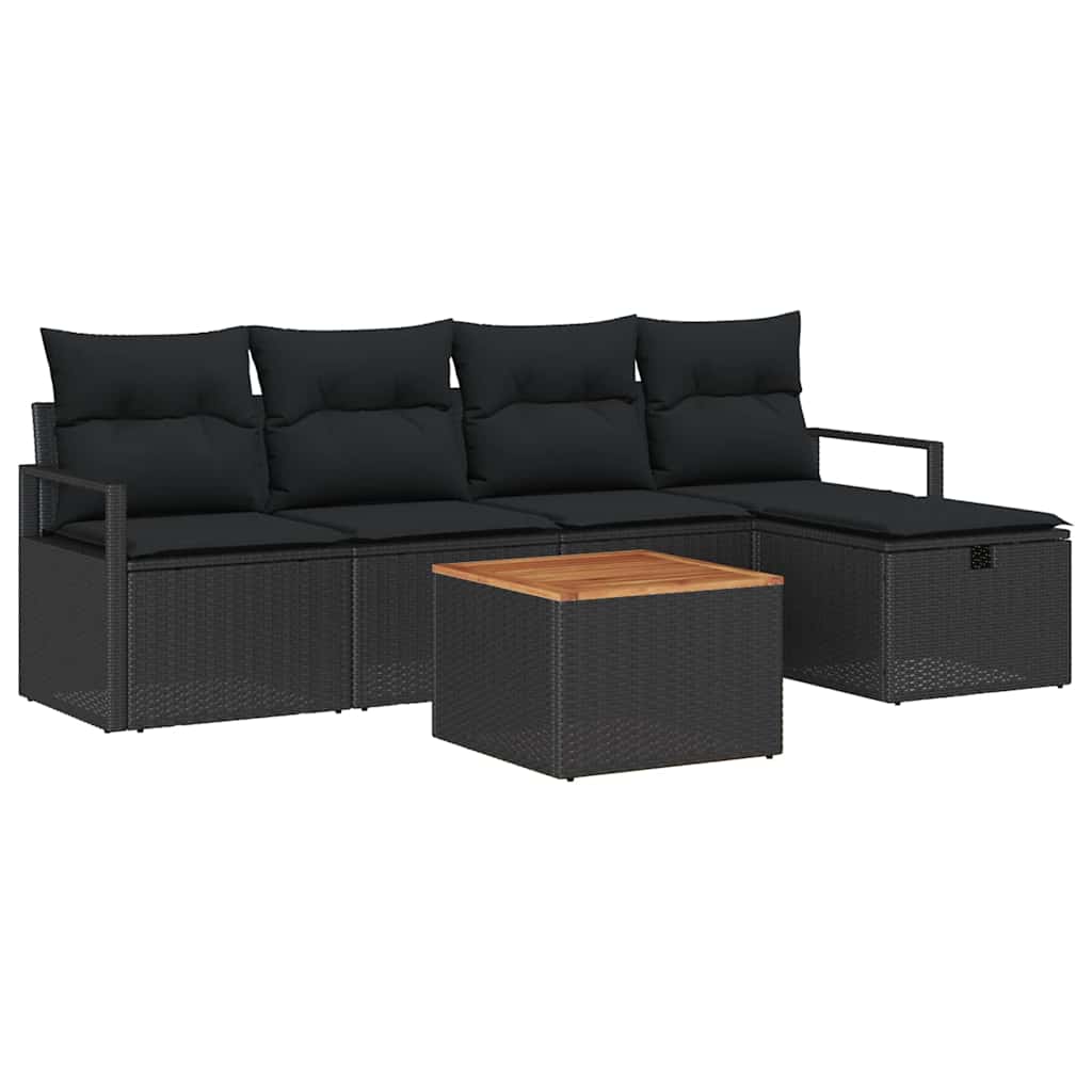 Tuinbankenset met kussen met opslag 6 pcs Zwart poly rattan is nu te koop bij PeponiXL, paradijselijk wonen!