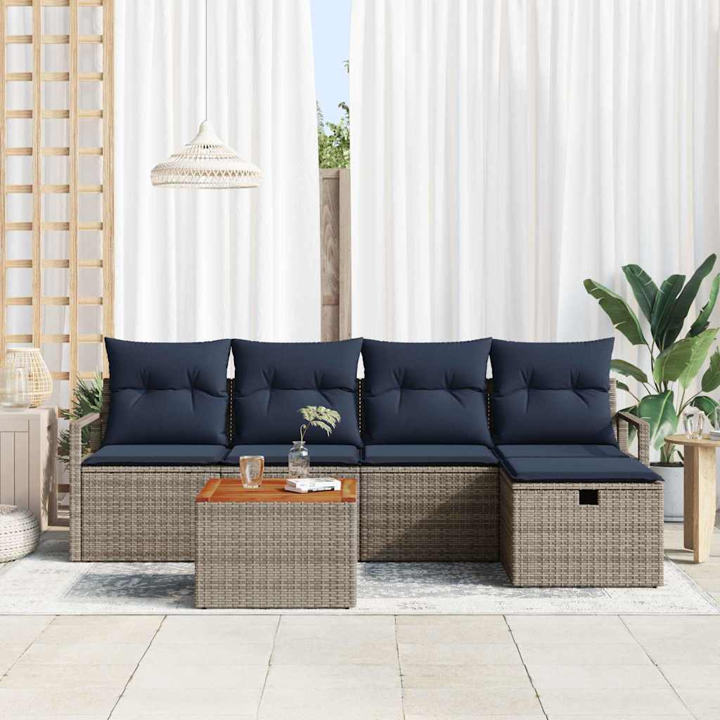 Tuinbankenset met kussen met opslag 6 pcs Grijs poly rattan is nu te koop bij PeponiXL, paradijselijk wonen!