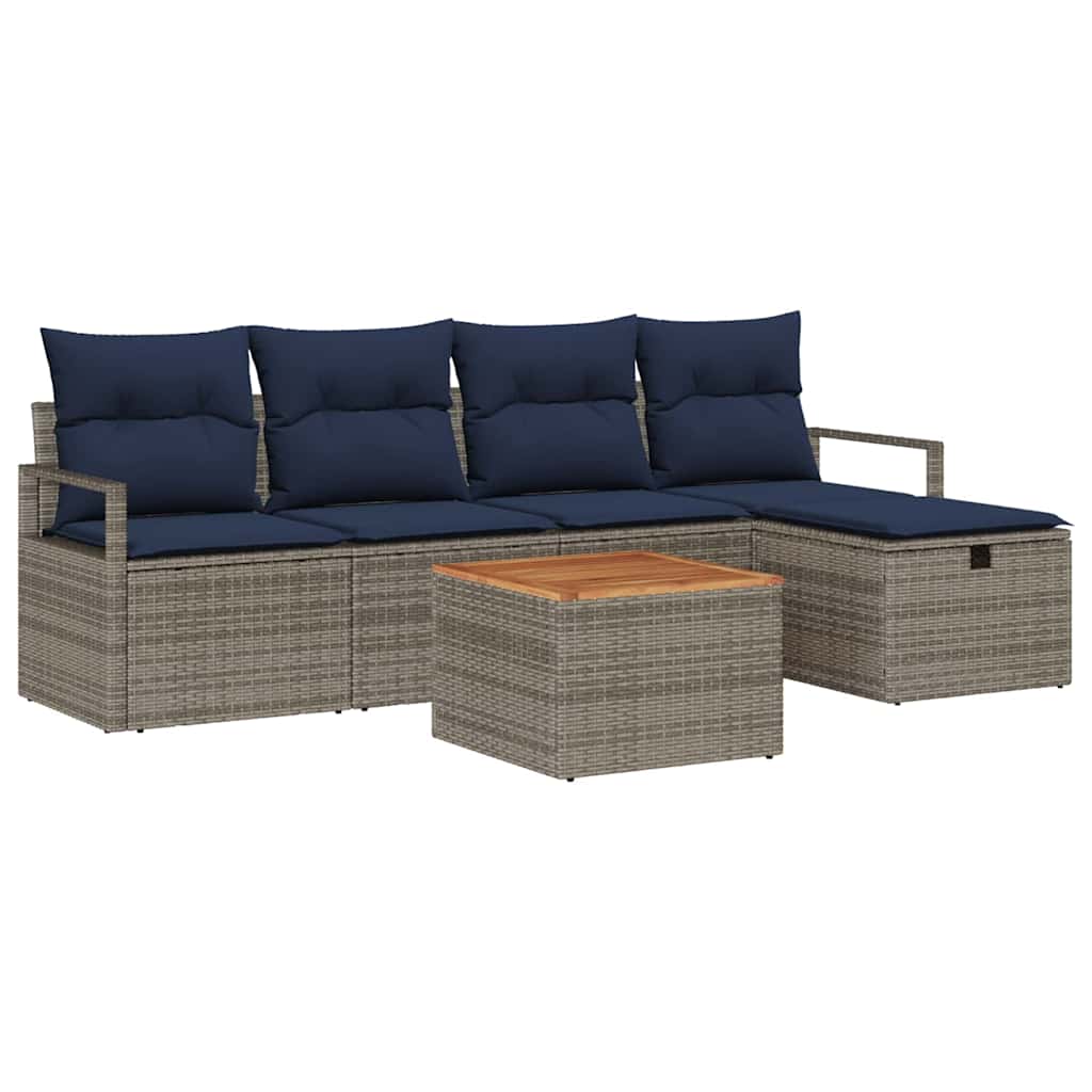 Tuinbankenset met kussen met opslag 6 pcs Grijs poly rattan is nu te koop bij PeponiXL, paradijselijk wonen!