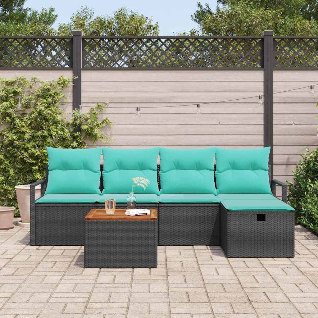 Tuinbankenset met kussen met opslag 6 pcs Zwart poly rattan is nu te koop bij PeponiXL, paradijselijk wonen!