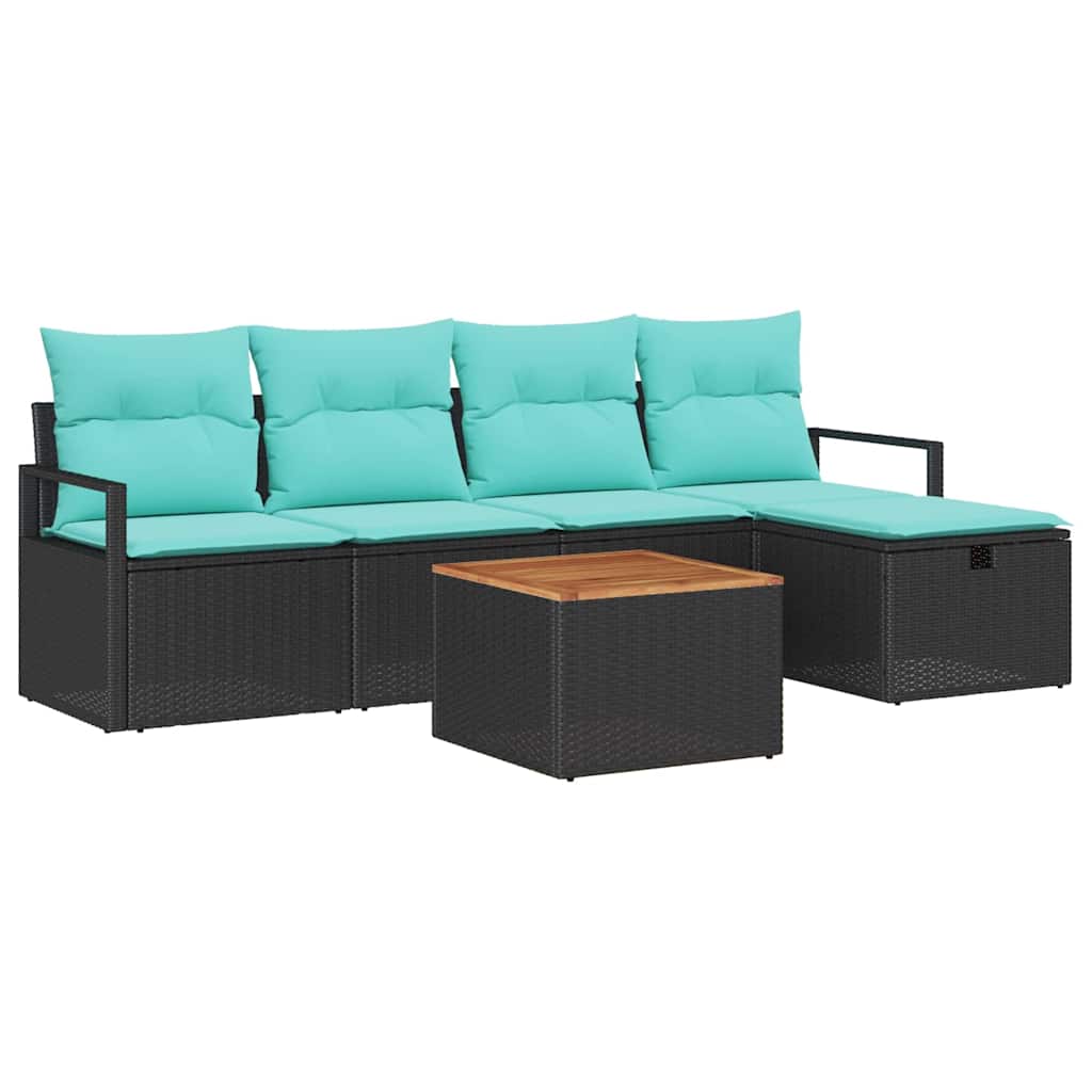 Tuinbankenset met kussen met opslag 6 pcs Zwart poly rattan is nu te koop bij PeponiXL, paradijselijk wonen!