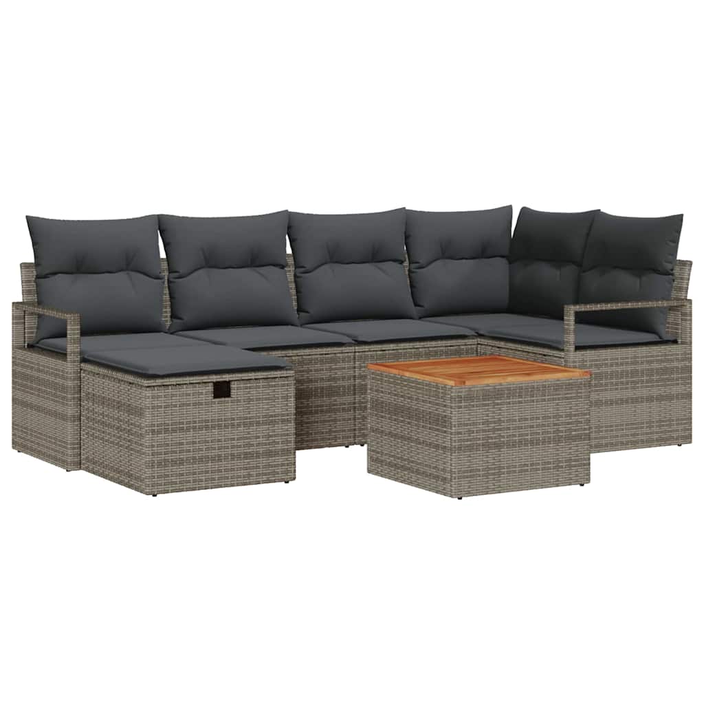 Tuinbankenset met kussen met opslag 7 pcs Grijs poly rattan is nu te koop bij PeponiXL, paradijselijk wonen!