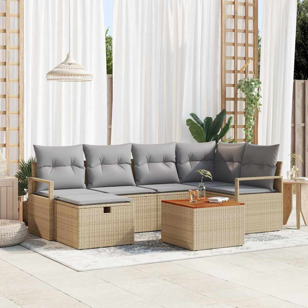 Tuinbankenset met kussen met opslag 7 pcs Beige poly rattan is nu te koop bij PeponiXL, paradijselijk wonen!