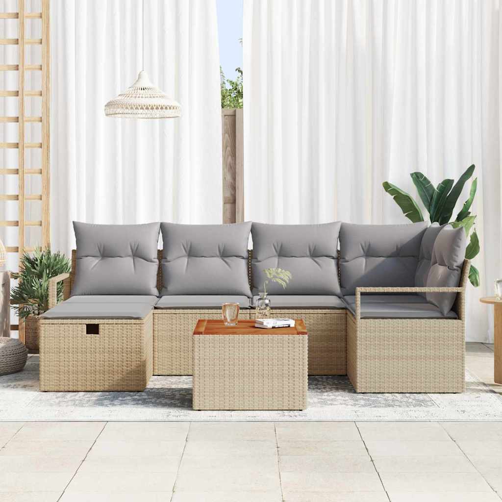 Tuinbankenset met kussen met opslag 7 pcs Beige poly rattan is nu te koop bij PeponiXL, paradijselijk wonen!