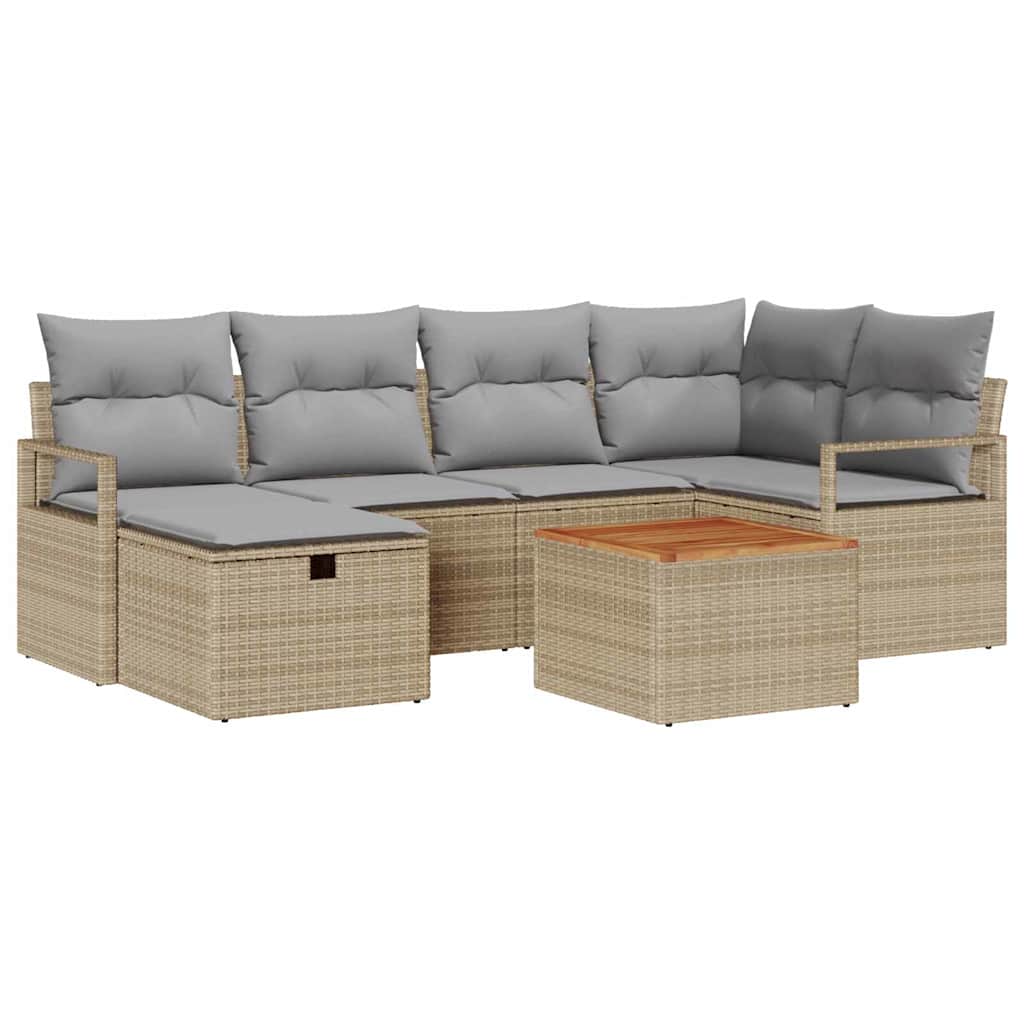 Tuinbankenset met kussen met opslag 7 pcs Beige poly rattan is nu te koop bij PeponiXL, paradijselijk wonen!