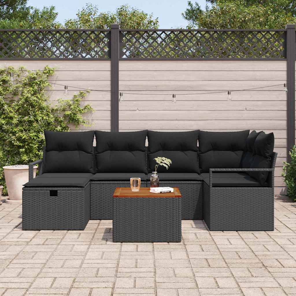Tuinbankenset met kussen met opslag 7 pcs Zwart poly rattan is nu te koop bij PeponiXL, paradijselijk wonen!
