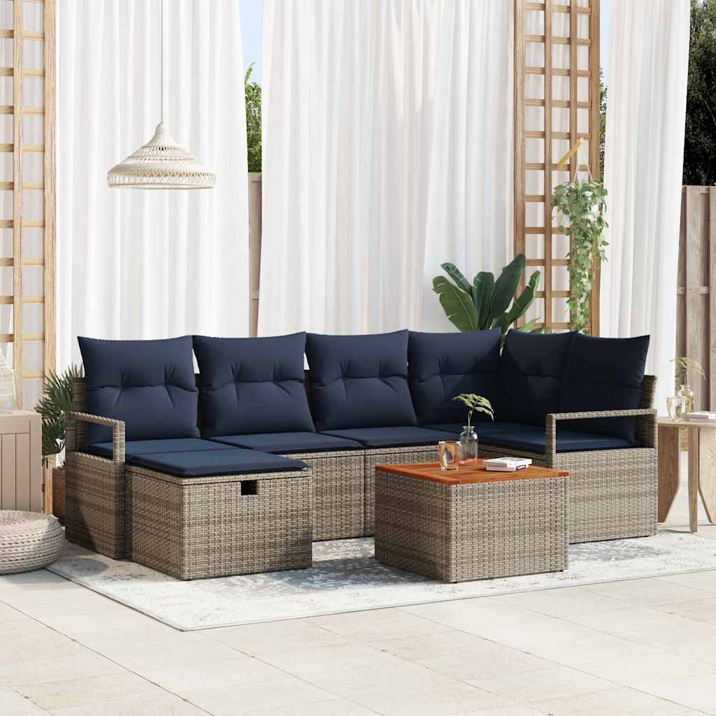 Tuinbankenset met kussen met opslag 7 pcs Grijs poly rattan is nu te koop bij PeponiXL, paradijselijk wonen!