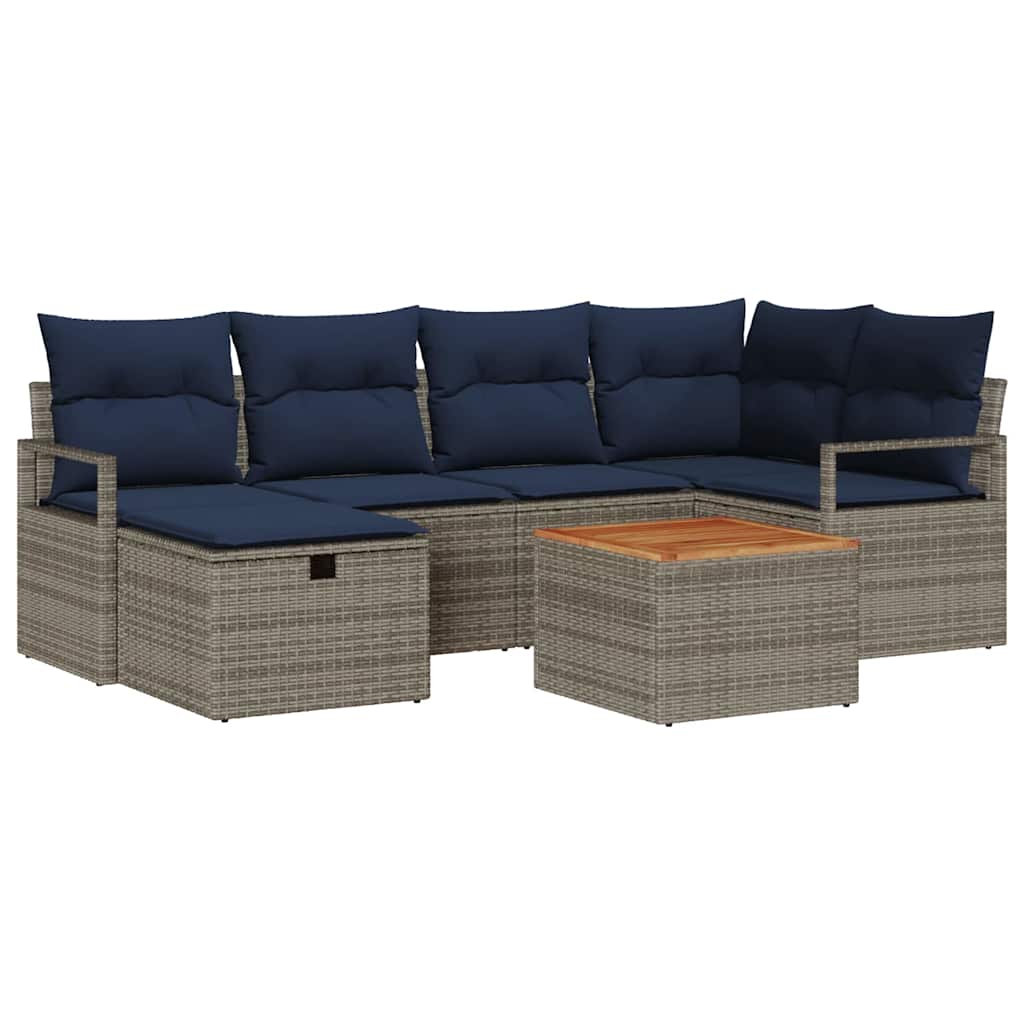 Tuinbankenset met kussen met opslag 7 pcs Grijs poly rattan is nu te koop bij PeponiXL, paradijselijk wonen!