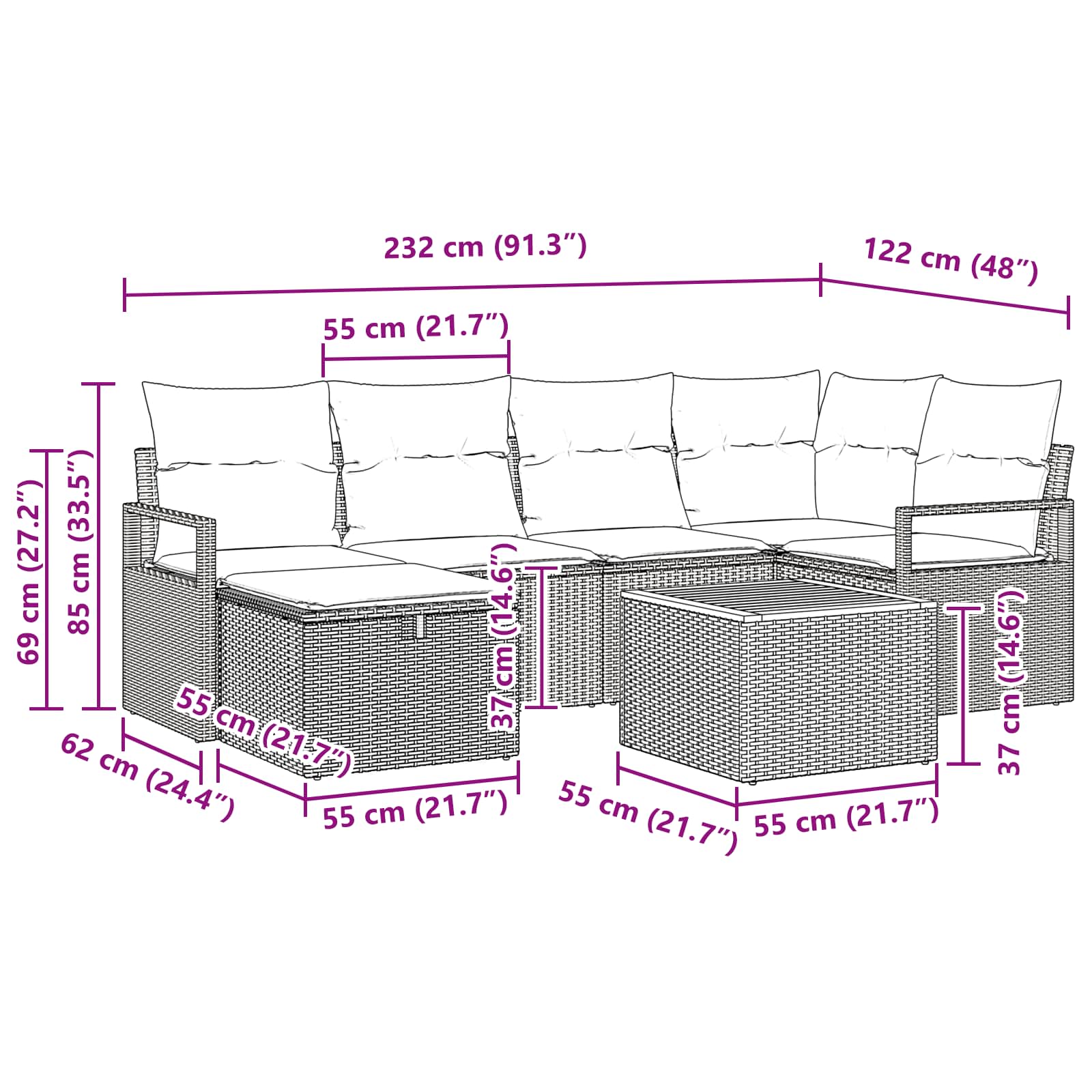 Tuinbankenset met kussen met opslag 7 pcs Grijs poly rattan is nu te koop bij PeponiXL, paradijselijk wonen!