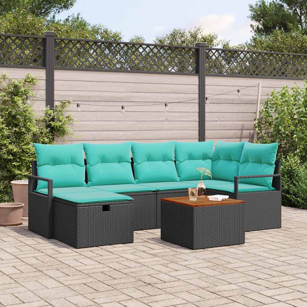 Tuinbankenset met kussen met opslag 7 pcs Zwart poly rattan is nu te koop bij PeponiXL, paradijselijk wonen!