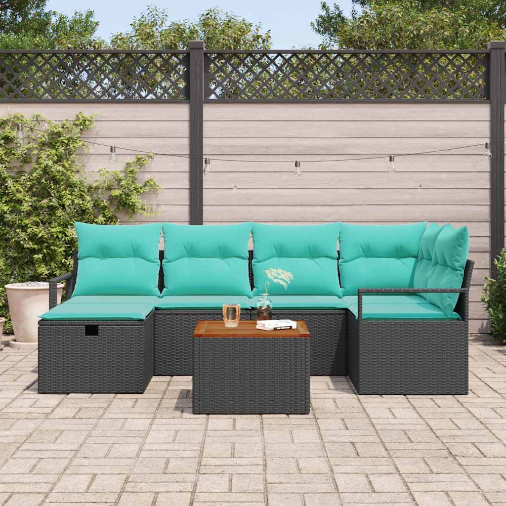Tuinbankenset met kussen met opslag 7 pcs Zwart poly rattan is nu te koop bij PeponiXL, paradijselijk wonen!