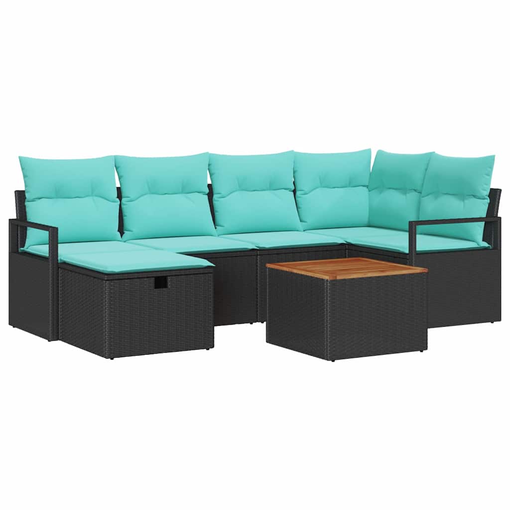 Tuinbankenset met kussen met opslag 7 pcs Zwart poly rattan is nu te koop bij PeponiXL, paradijselijk wonen!