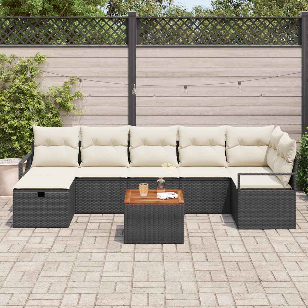 Tuinbankenset met kussen met opslag 8 pcs Zwart poly rattan is nu te koop bij PeponiXL, paradijselijk wonen!