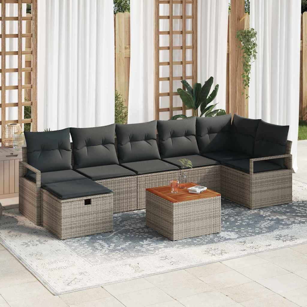 Tuinbankenset met kussen met opslag 8 pcs Grijs poly rattan is nu te koop bij PeponiXL, paradijselijk wonen!