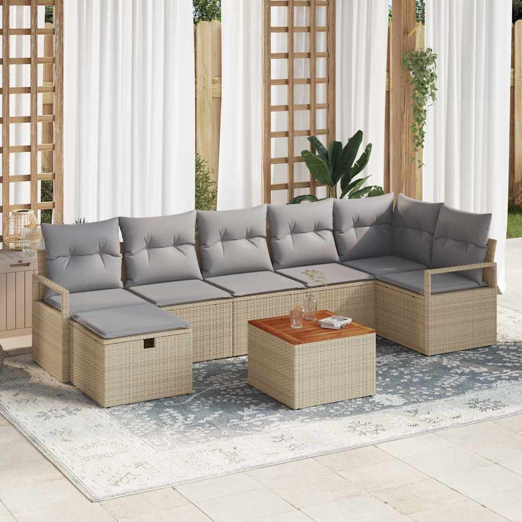 Tuinbankenset met kussen met opslag 8 pcs Beige poly rattan is nu te koop bij PeponiXL, paradijselijk wonen!