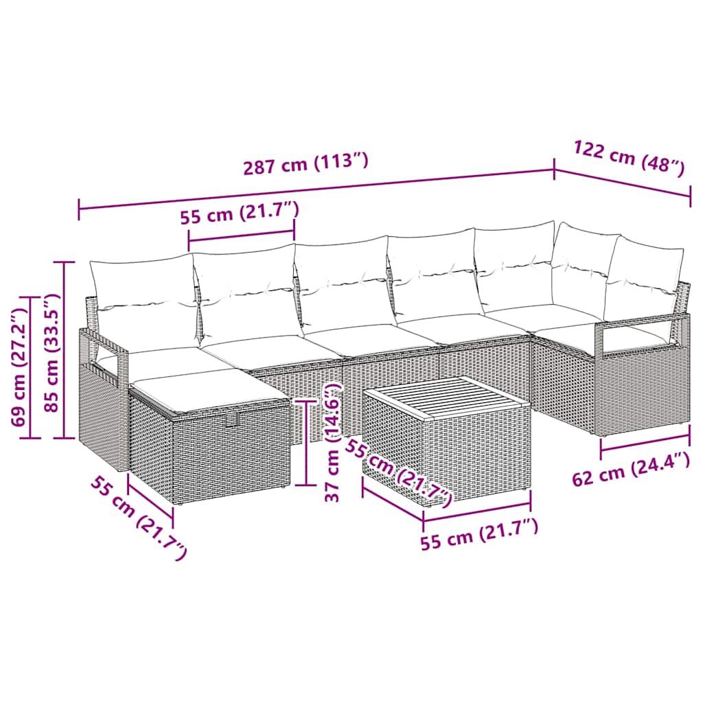Tuinbankenset met kussen met opslag 8 pcs Beige poly rattan is nu te koop bij PeponiXL, paradijselijk wonen!