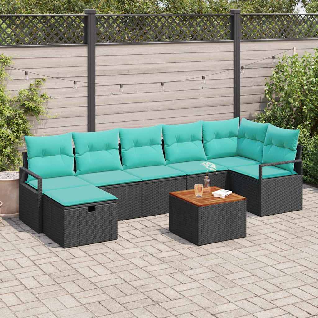 Tuinbankenset met kussen met opslag 8 pcs Zwart poly rattan is nu te koop bij PeponiXL, paradijselijk wonen!