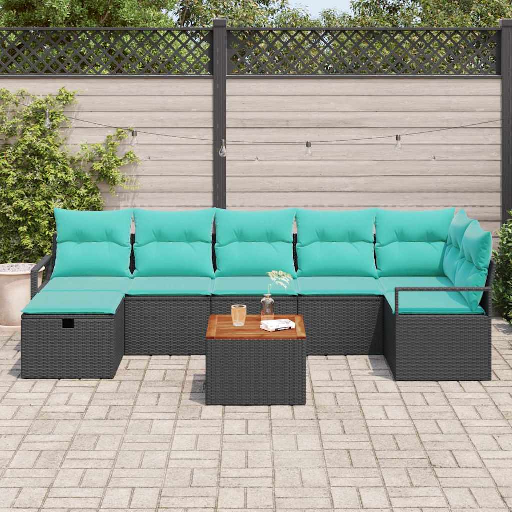 Tuinbankenset met kussen met opslag 8 pcs Zwart poly rattan is nu te koop bij PeponiXL, paradijselijk wonen!